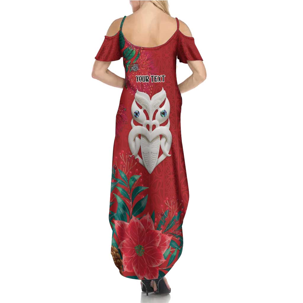 Maori Wheku Meri Kirihimete Personalised Family Matching Summer Maxi Dress and Hawaiian Shirt All Red Indigenous Maori Motif - Polynesian Pride