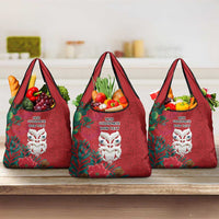 Maori Wheku Meri Kirihimete Personalised Grocery Bag All Red Indigenous Maori Motif - Polynesian Pride