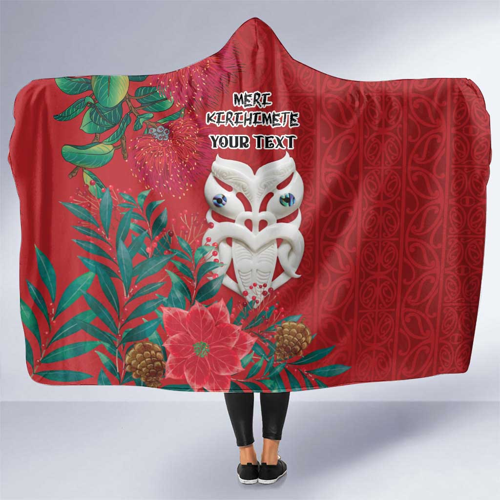 Maori Wheku Meri Kirihimete Personalised Hooded Blanket All Red Indigenous Maori Motif - Polynesian Pride