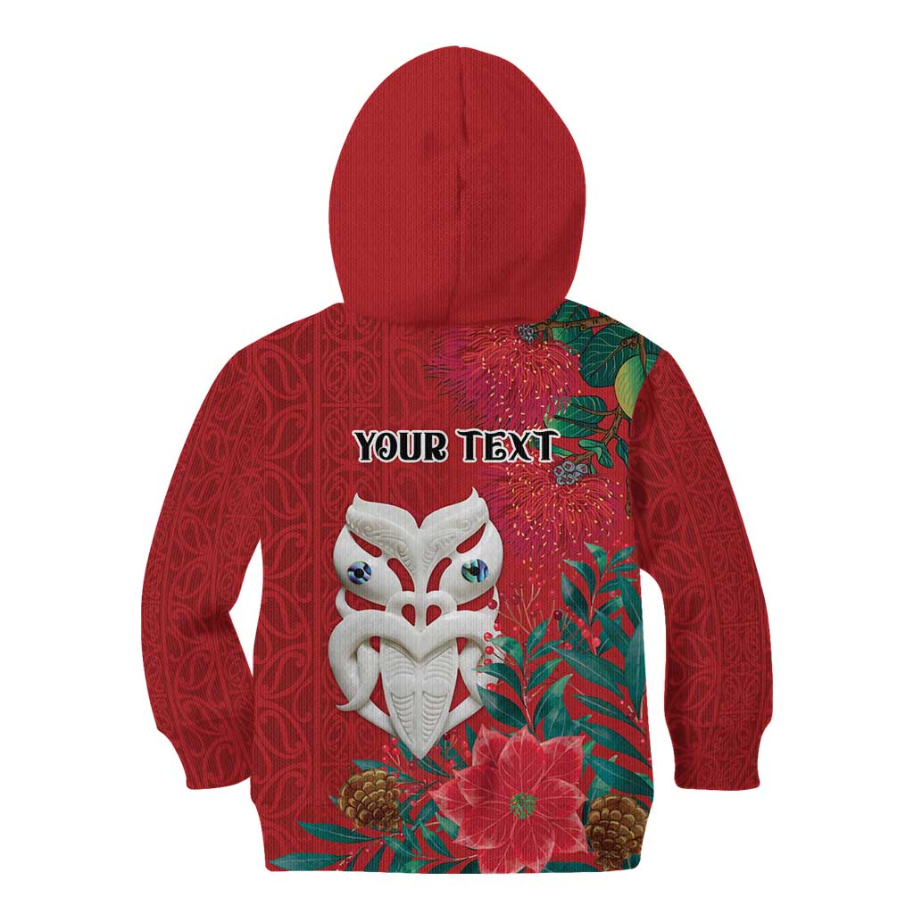 Maori Wheku Meri Kirihimete Personalised Kid Hoodie All Red Indigenous Maori Motif - Polynesian Pride