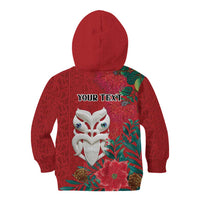 Maori Wheku Meri Kirihimete Personalised Kid Hoodie All Red Indigenous Maori Motif - Polynesian Pride