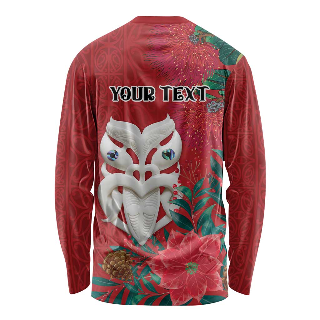 Maori Wheku Meri Kirihimete Personalised Long Sleeve Shirt All Red Indigenous Maori Motif - Polynesian Pride