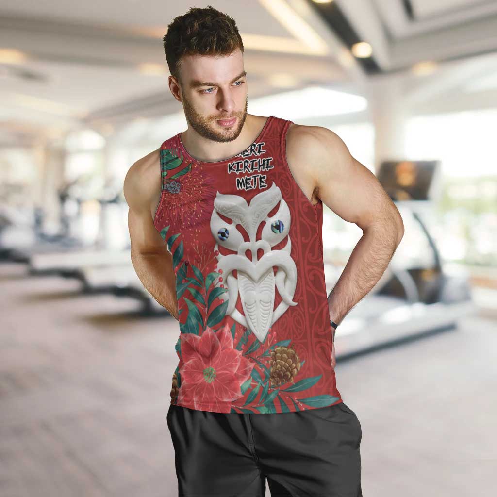 Maori Wheku Meri Kirihimete Personalised Men Tank Top All Red Indigenous Maori Motif - Polynesian Pride