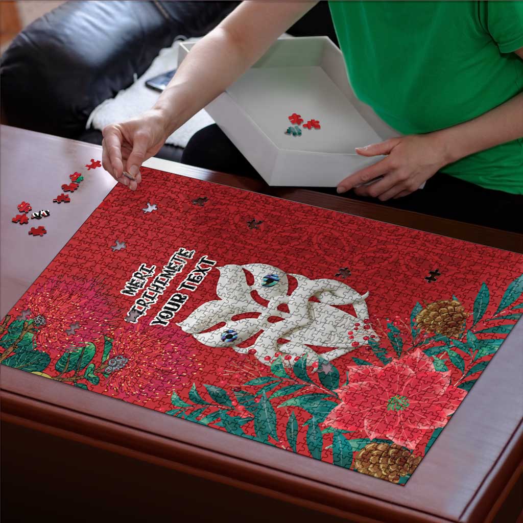 Maori Wheku Meri Kirihimete Personalised Puzzle All Red Indigenous Maori Motif - Polynesian Pride