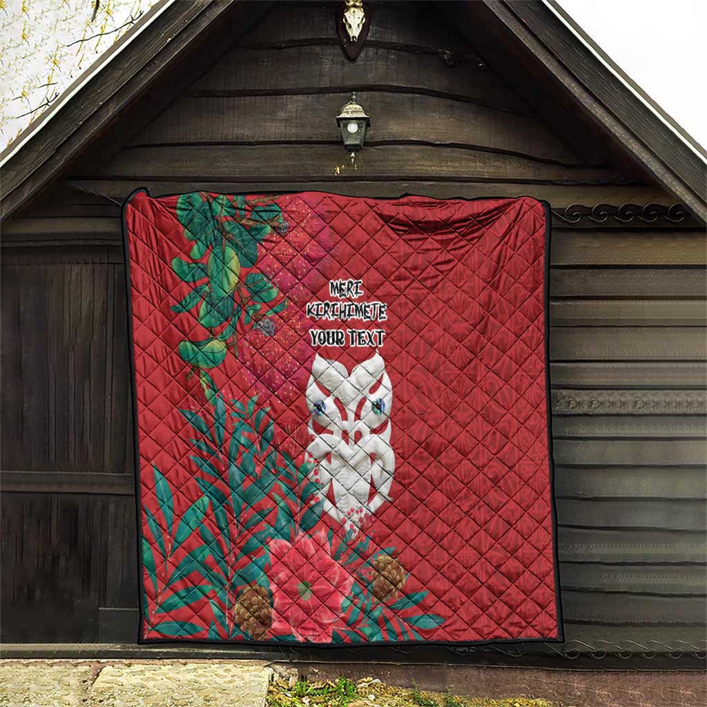 Maori Wheku Meri Kirihimete Personalised Quilt All Red Indigenous Maori Motif - Polynesian Pride