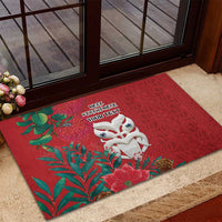 Maori Wheku Meri Kirihimete Personalised Rubber Doormat All Red Indigenous Maori Motif - Polynesian Pride