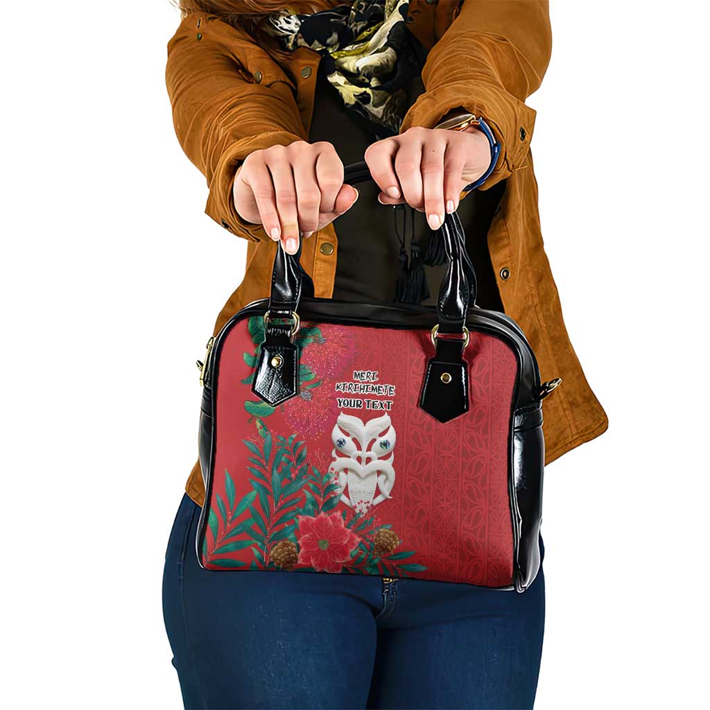 Maori Wheku Meri Kirihimete Personalised Shoulder Handbag All Red Indigenous Maori Motif - Polynesian Pride
