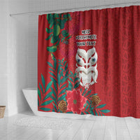 Maori Wheku Meri Kirihimete Personalised Shower Curtain All Red Indigenous Maori Motif - Polynesian Pride
