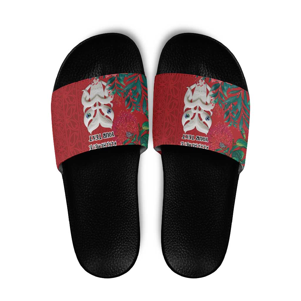Maori Wheku Meri Kirihimete Personalised Slide Sandals All Red Indigenous Maori Motif - Polynesian Pride