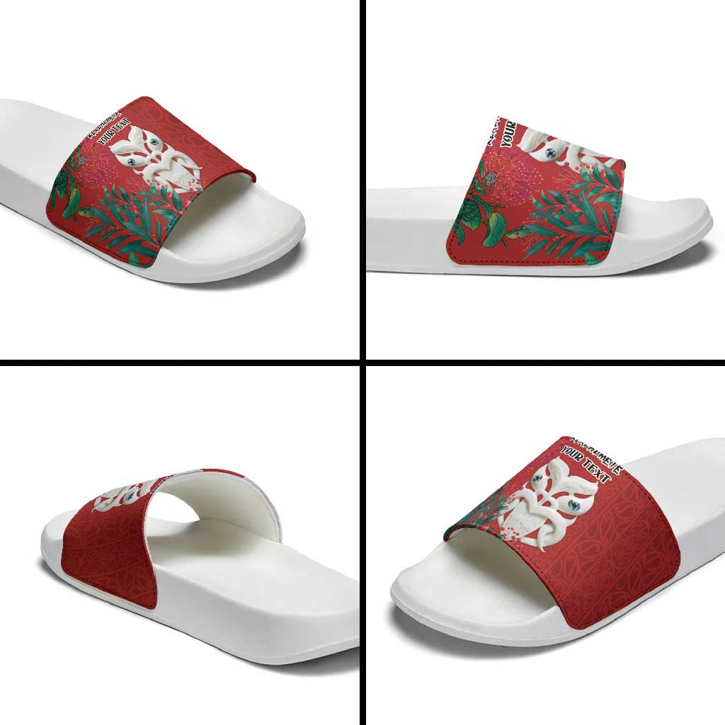Maori Wheku Meri Kirihimete Personalised Slide Sandals All Red Indigenous Maori Motif - Polynesian Pride