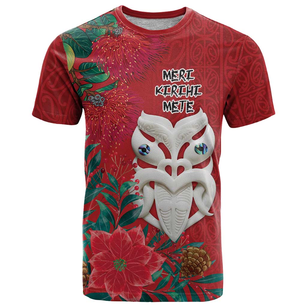 Maori Wheku Meri Kirihimete Personalised T Shirt All Red Indigenous Maori Motif - Polynesian Pride