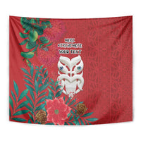 Maori Wheku Meri Kirihimete Personalised Tapestry All Red Indigenous Maori Motif - Polynesian Pride