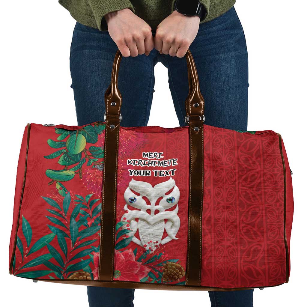 Maori Wheku Meri Kirihimete Personalised Travel Bag All Red Indigenous Maori Motif - Polynesian Pride