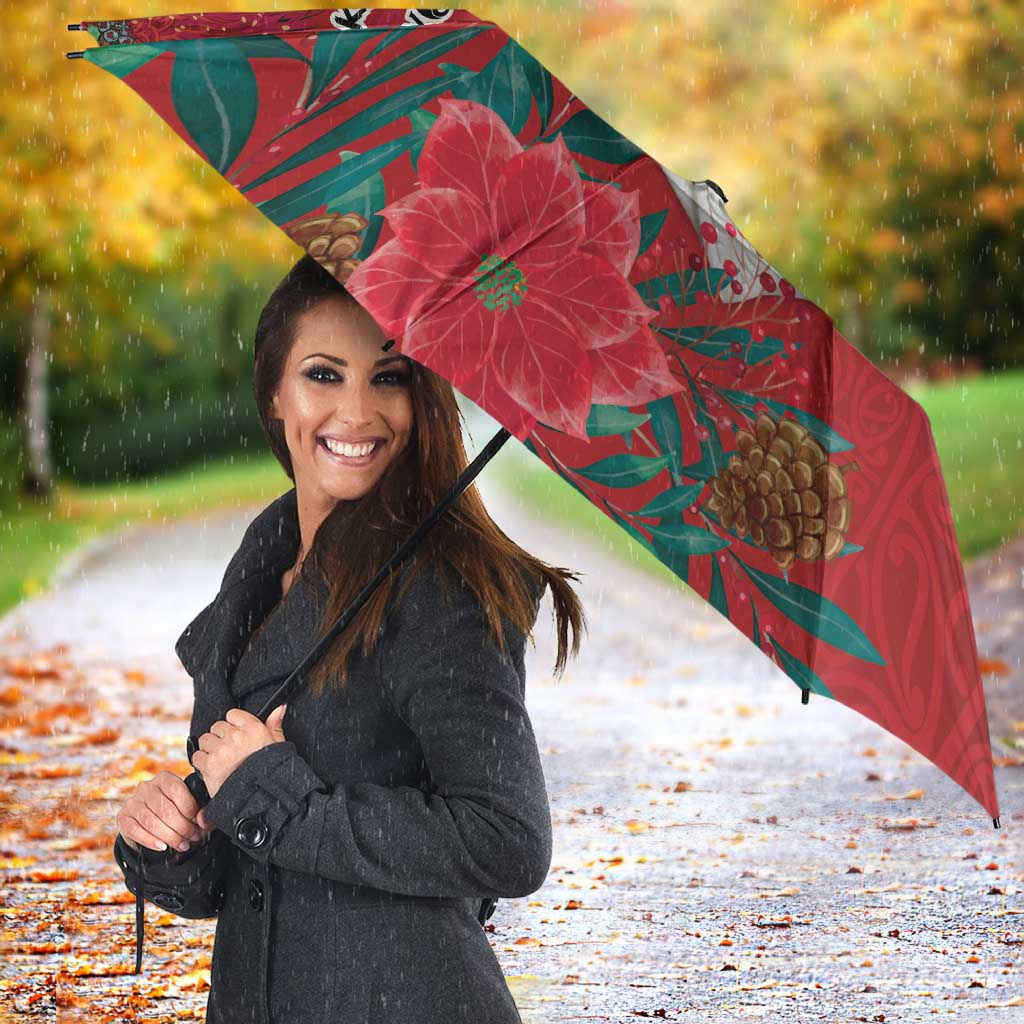 Maori Wheku Meri Kirihimete Personalised Umbrella All Red Indigenous Maori Motif - Polynesian Pride