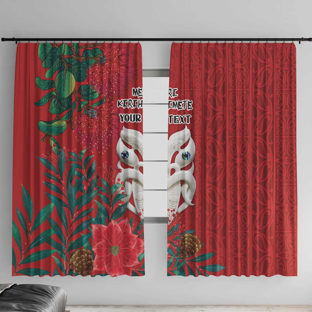 Maori Wheku Meri Kirihimete Personalised Window Curtain All Red Indigenous Maori Motif - Polynesian Pride