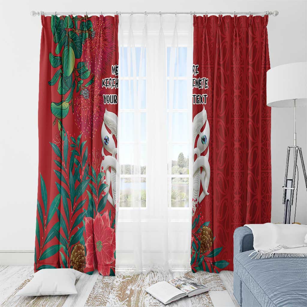 Maori Wheku Meri Kirihimete Personalised Window Curtain All Red Indigenous Maori Motif - Polynesian Pride