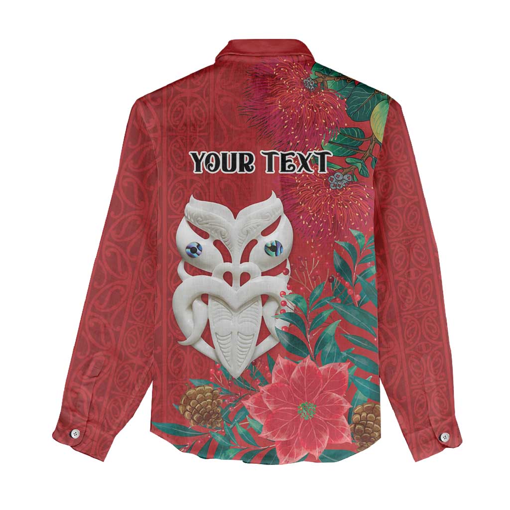 Maori Wheku Meri Kirihimete Personalised Women Casual Shirt All Red Indigenous Maori Motif - Polynesian Pride