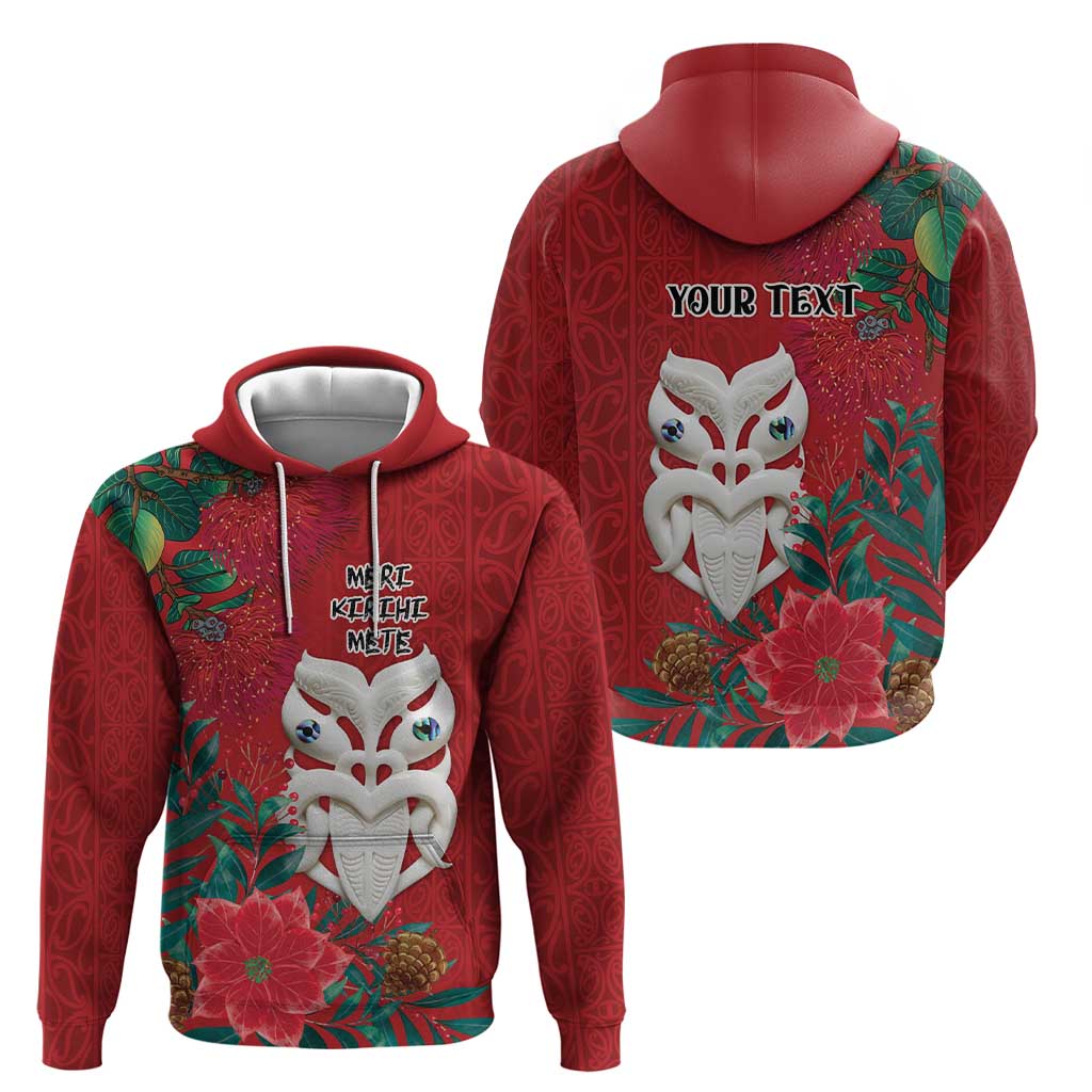 Maori Wheku Meri Kirihimete Personalised Zip Hoodie All Red Indigenous Maori Motif - Polynesian Pride