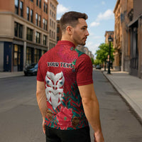 Maori Wheku Meri Kirihimete Personalised Zipper Polo Shirt All Red Indigenous Maori Motif - Polynesian Pride