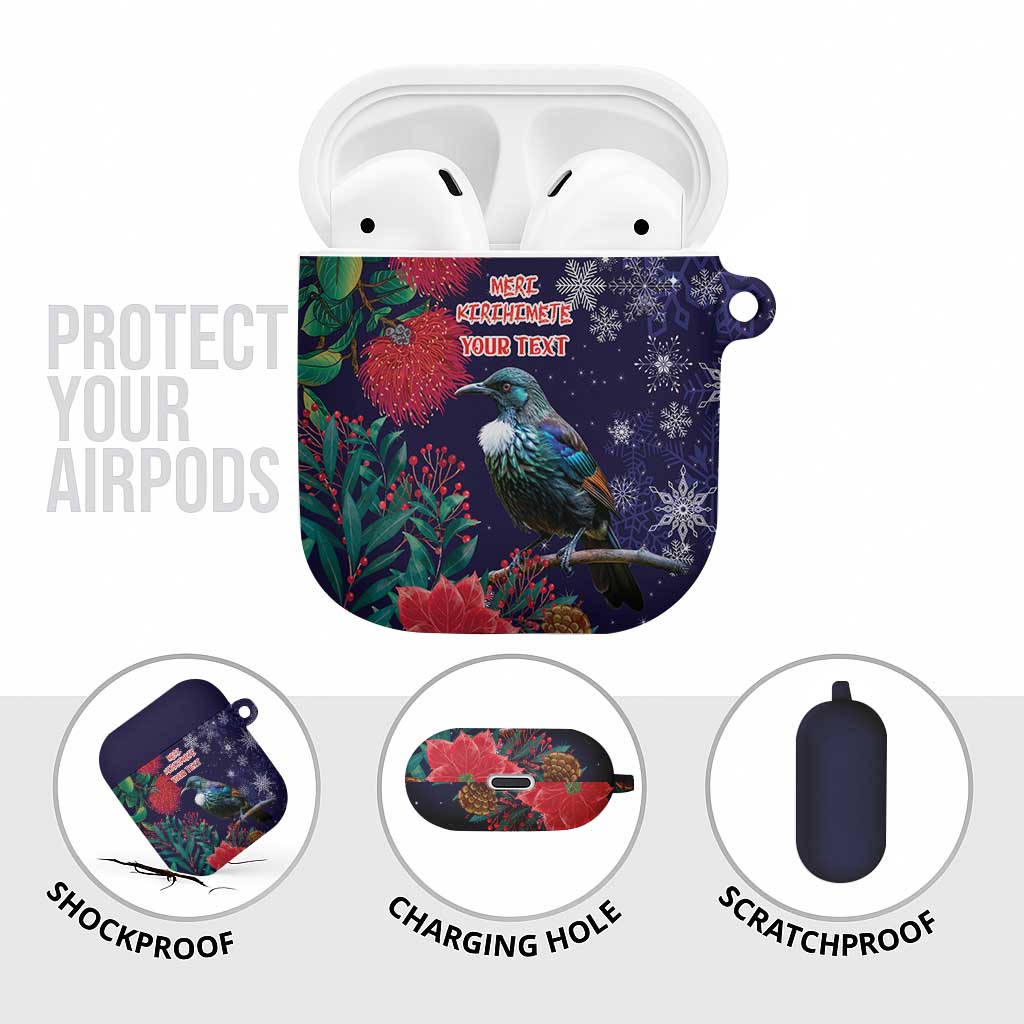 Tui Meri Kirihimete Personalised AirPods Case Pohutukawa Flowers Blue Motif - Polynesian Pride
