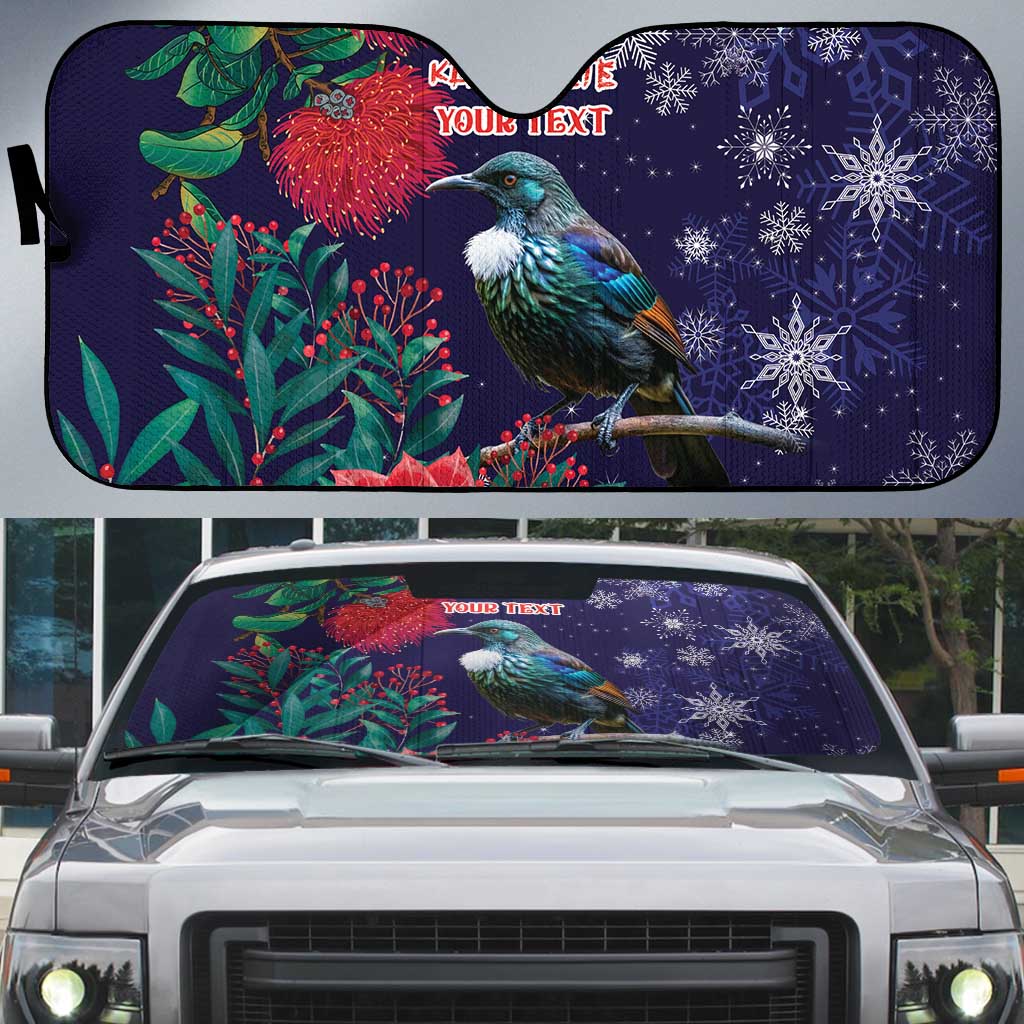Tui Meri Kirihimete Personalised Auto Sun Shade Pohutukawa Flowers Blue Motif LT9 Blue - Polynesian Pride