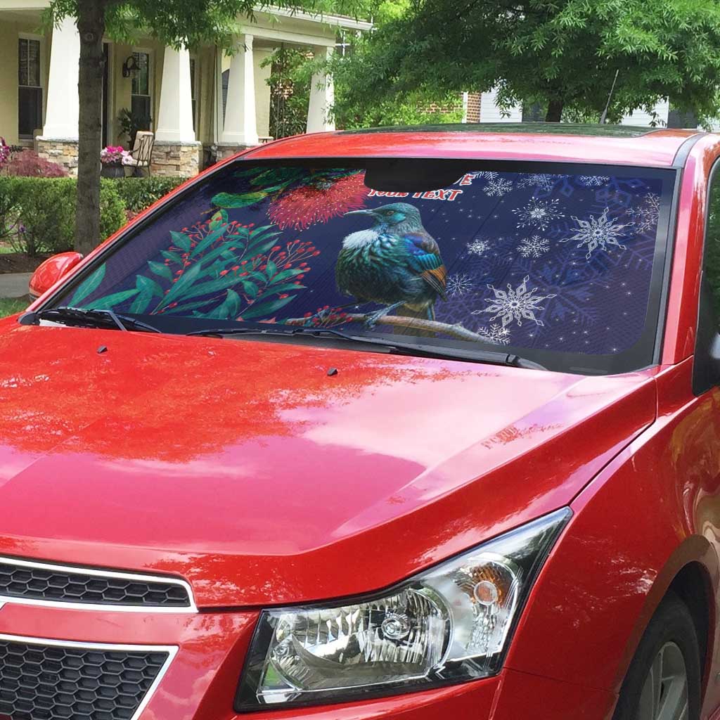 Tui Meri Kirihimete Personalised Auto Sun Shade Pohutukawa Flowers Blue Motif - Polynesian Pride