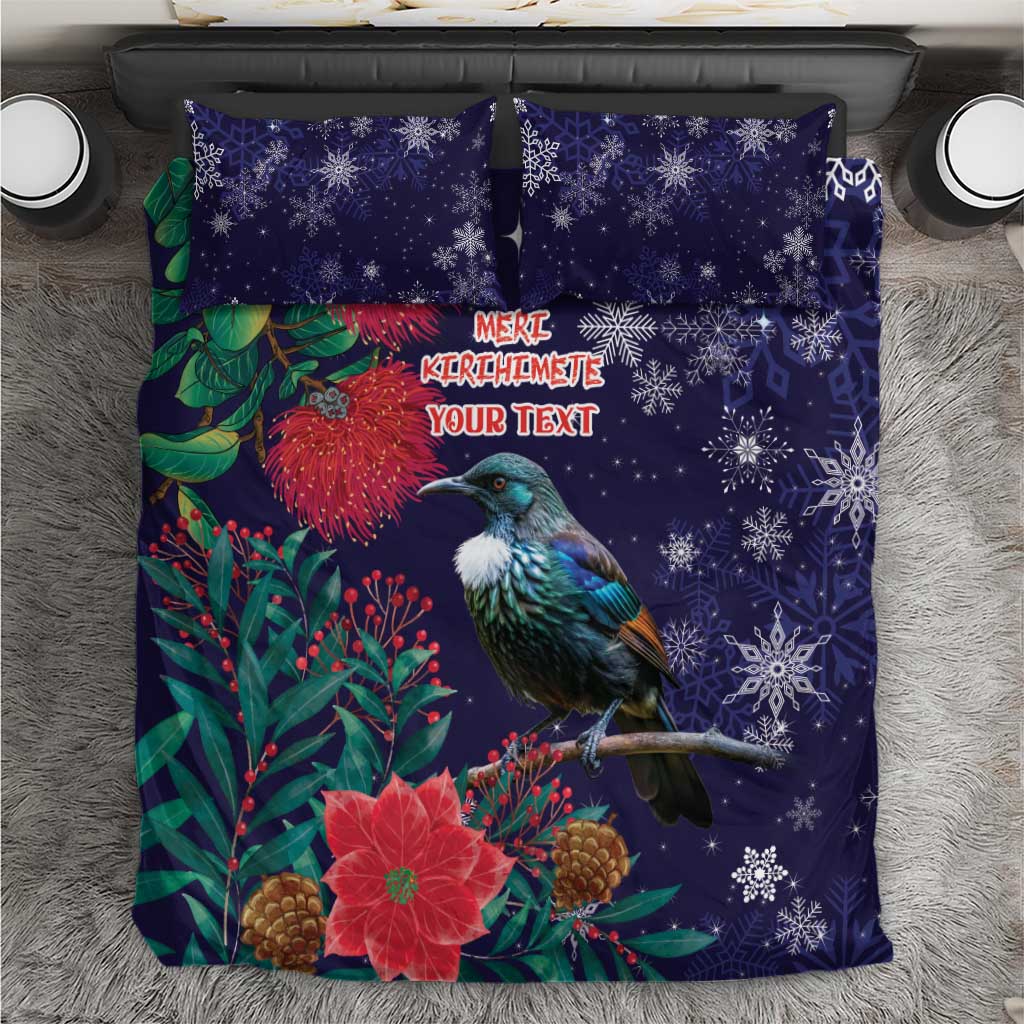 Tui Meri Kirihimete Personalised Bedding Set Pohutukawa Flowers Blue Motif LT9 Blue - Polynesian Pride