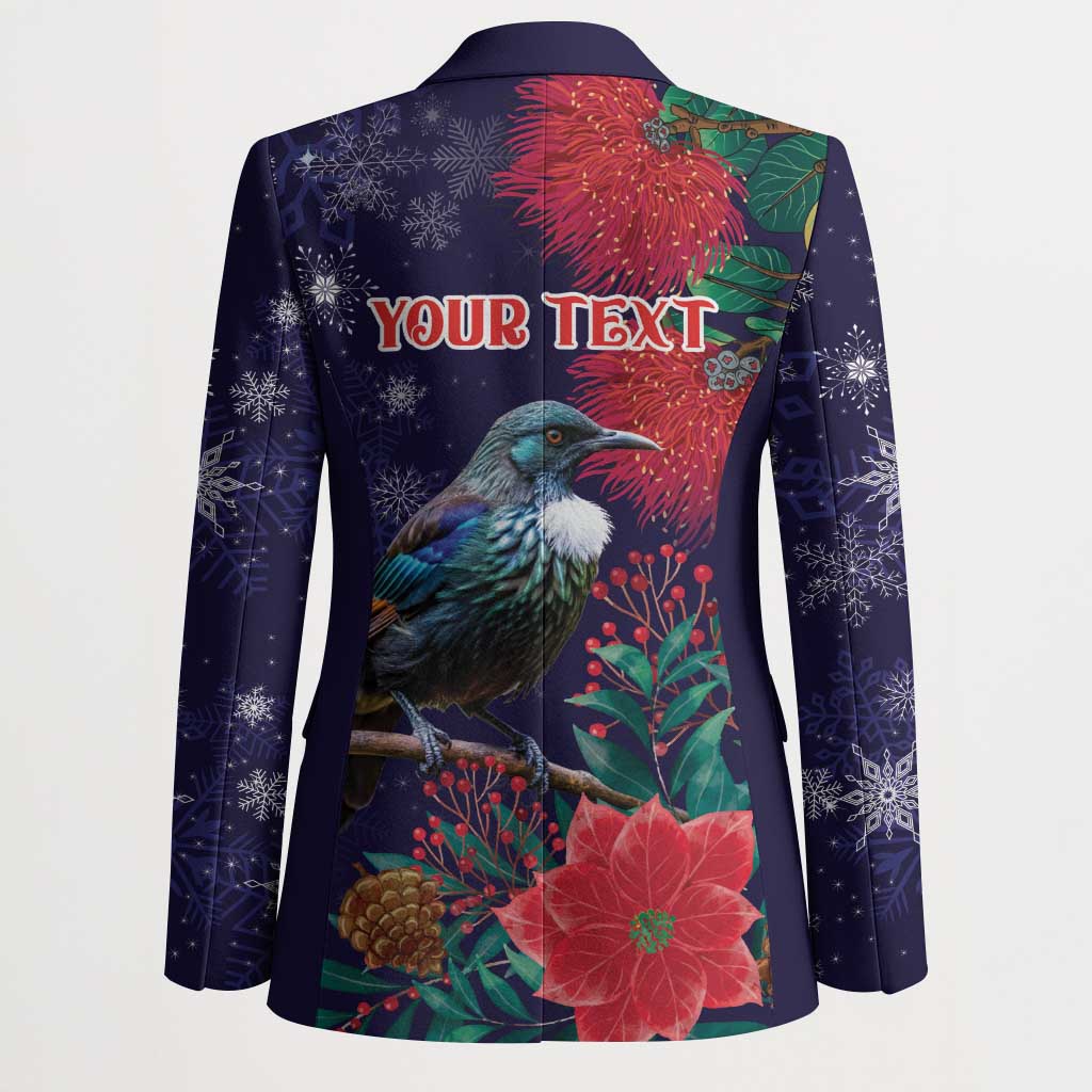Tui Meri Kirihimete Personalised Blazer Pohutukawa Flowers Blue Motif - Polynesian Pride