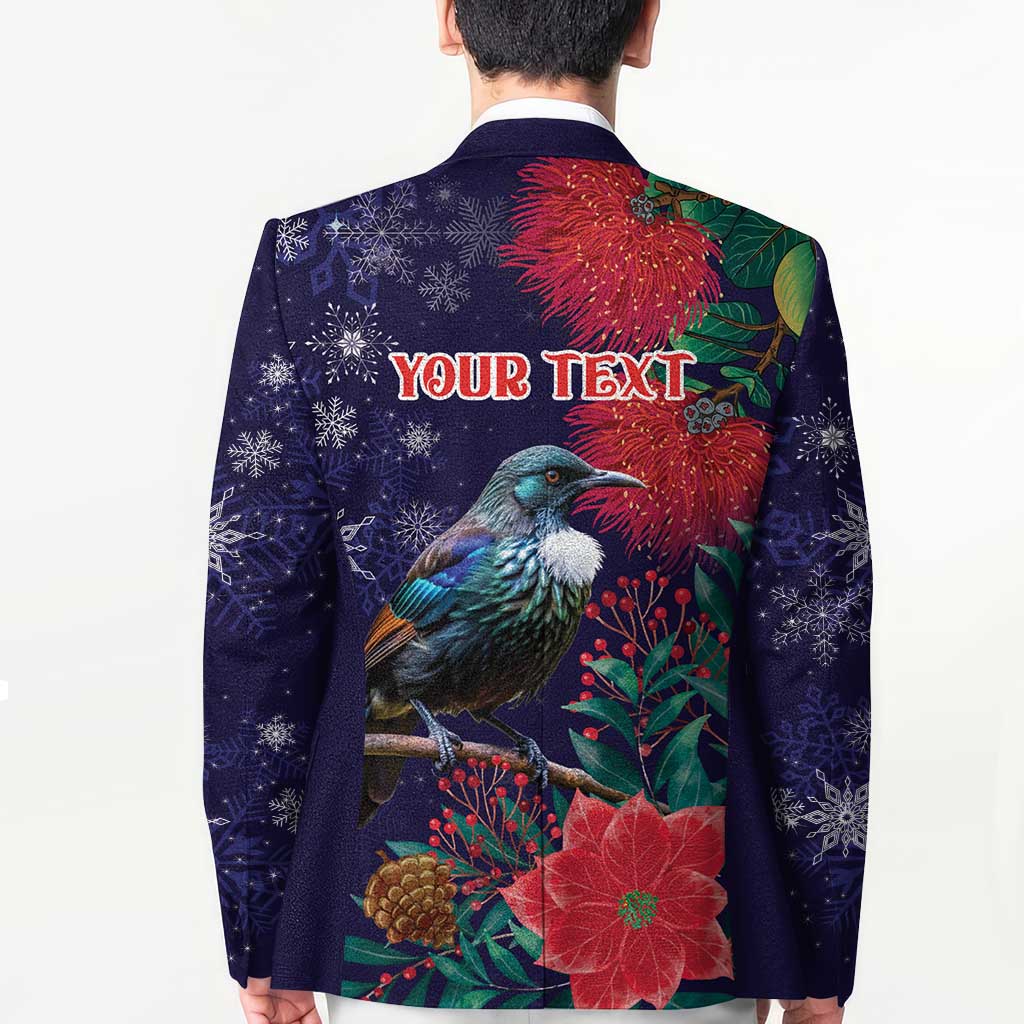 Tui Meri Kirihimete Personalised Blazer Pohutukawa Flowers Blue Motif - Polynesian Pride