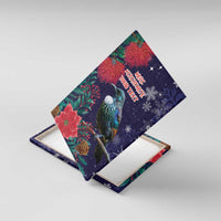Tui Meri Kirihimete Personalised Canvas Wall Art Pohutukawa Flowers Blue Motif - Polynesian Pride