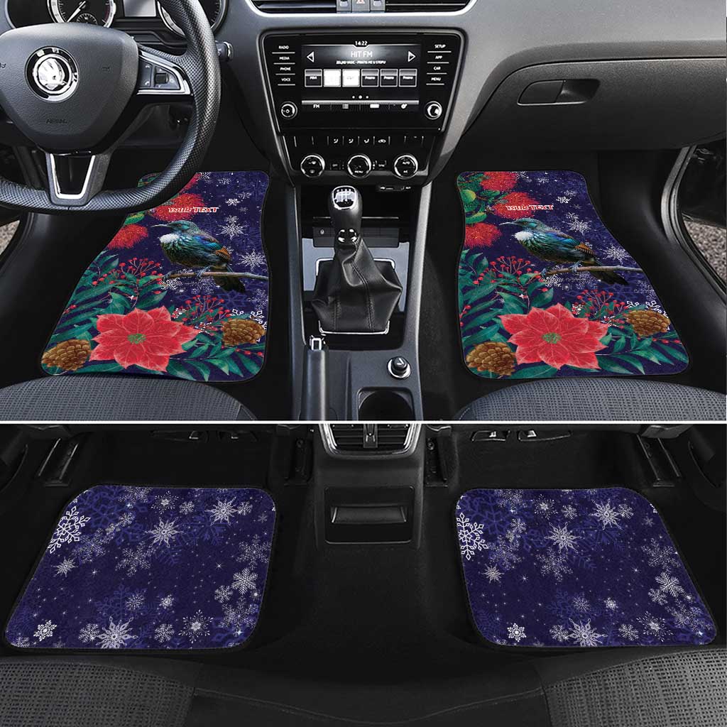 Tui Meri Kirihimete Personalised Car Mats Pohutukawa Flowers Blue Motif LT9 Set 4pcs Blue - Polynesian Pride