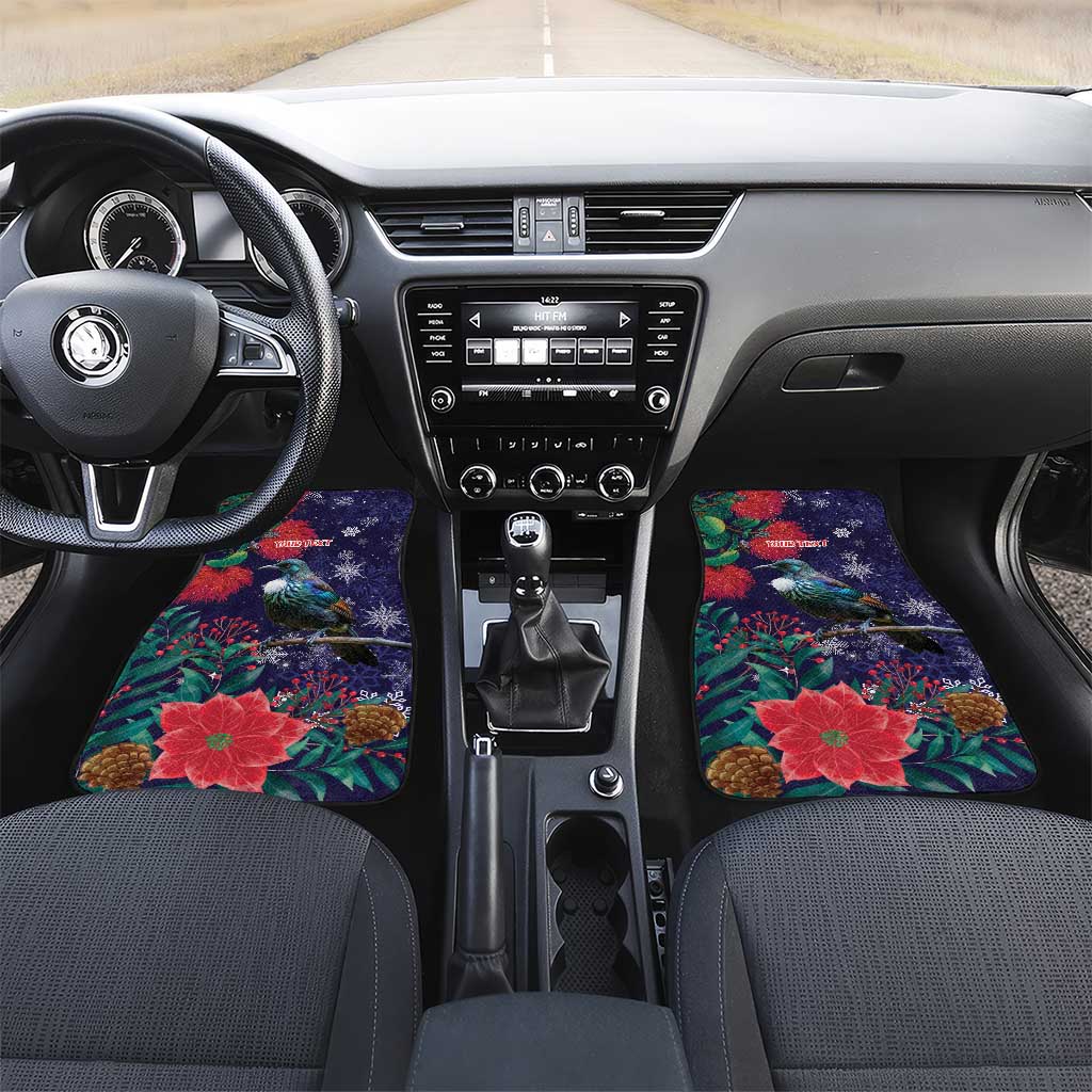 Tui Meri Kirihimete Personalised Car Mats Pohutukawa Flowers Blue Motif - Polynesian Pride