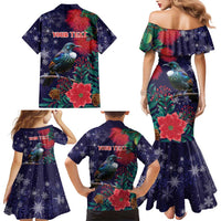 Tui Meri Kirihimete Personalised Family Matching Mermaid Dress and Hawaiian Shirt Pohutukawa Flowers Blue Motif LT9 - Polynesian Pride