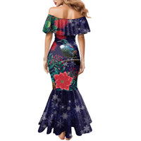 Tui Meri Kirihimete Personalised Family Matching Mermaid Dress and Hawaiian Shirt Pohutukawa Flowers Blue Motif LT9 - Polynesian Pride