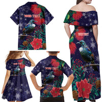 Tui Meri Kirihimete Personalised Family Matching Off Shoulder Maxi Dress and Hawaiian Shirt Pohutukawa Flowers Blue Motif LT9 - Polynesian Pride