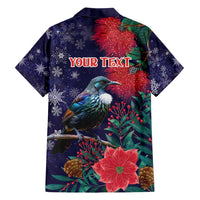 Tui Meri Kirihimete Personalised Family Matching Off Shoulder Short Dress and Hawaiian Shirt Pohutukawa Flowers Blue Motif LT9 - Polynesian Pride