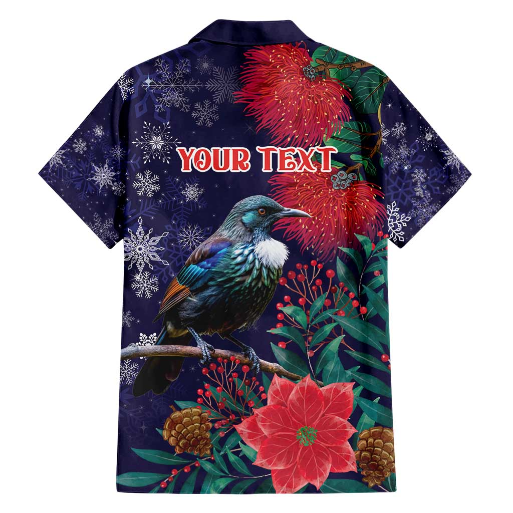 Tui Meri Kirihimete Personalised Family Matching Short Sleeve Bodycon Dress and Hawaiian Shirt Pohutukawa Flowers Blue Motif LT9 - Polynesian Pride