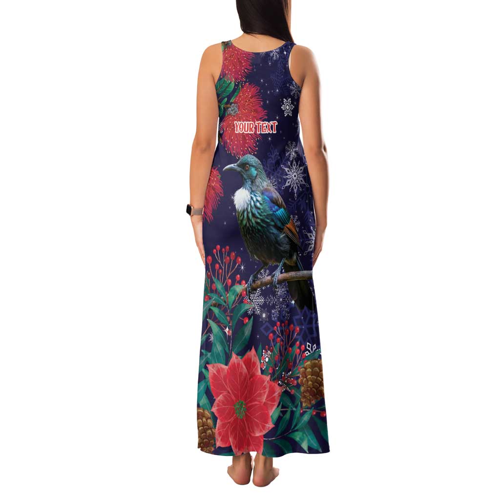Tui Meri Kirihimete Personalised Family Matching Tank Maxi Dress and Hawaiian Shirt Pohutukawa Flowers Blue Motif LT9 - Polynesian Pride