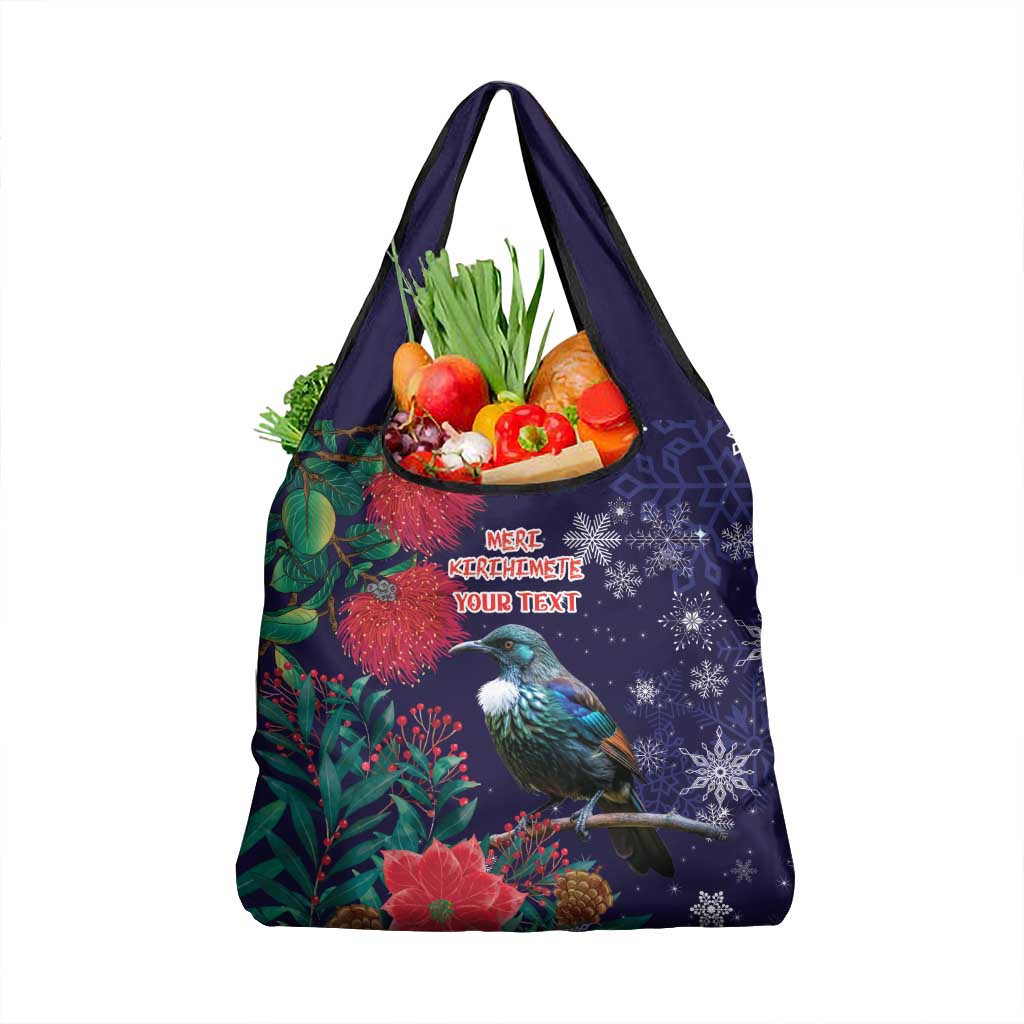 Tui Meri Kirihimete Personalised Grocery Bag Pohutukawa Flowers Blue Motif LT9 1-pack One Size Blue - Polynesian Pride