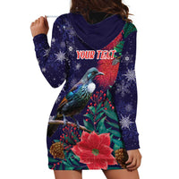 Tui Meri Kirihimete Personalised Hoodie Dress Pohutukawa Flowers Blue Motif LT9 - Polynesian Pride