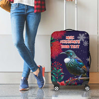 Tui Meri Kirihimete Personalised Luggage Cover Pohutukawa Flowers Blue Motif - Polynesian Pride