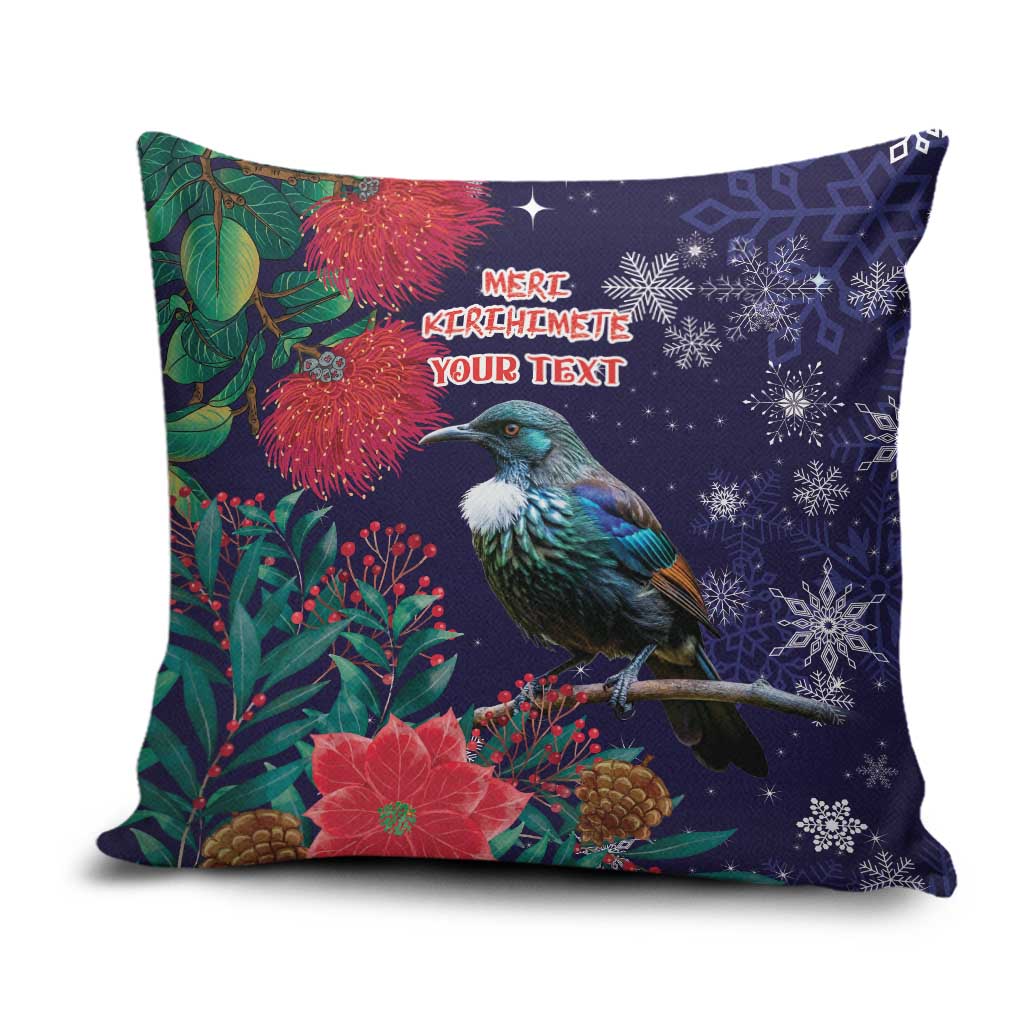 Tui Meri Kirihimete Personalised Pillow Cover Pohutukawa Flowers Blue Motif LT9 Blue - Polynesian Pride