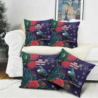 Tui Meri Kirihimete Personalised Pillow Cover Pohutukawa Flowers Blue Motif - Polynesian Pride