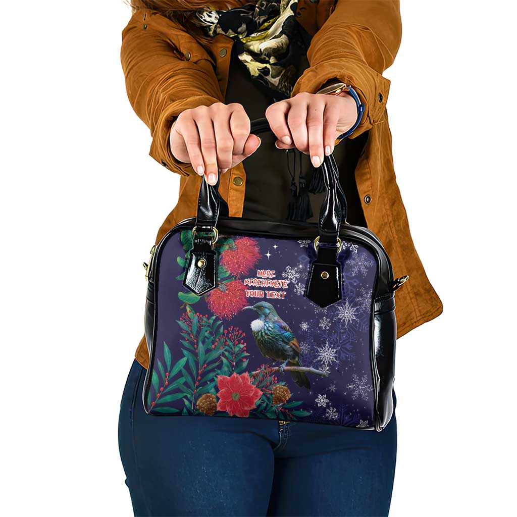 Tui Meri Kirihimete Personalised Shoulder Handbag Pohutukawa Flowers Blue Motif LT9 One Size Blue - Polynesian Pride