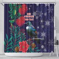 Tui Meri Kirihimete Personalised Shower Curtain Pohutukawa Flowers Blue Motif LT9 - Polynesian Pride