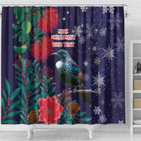 Tui Meri Kirihimete Personalised Shower Curtain Pohutukawa Flowers Blue Motif LT9 - Polynesian Pride