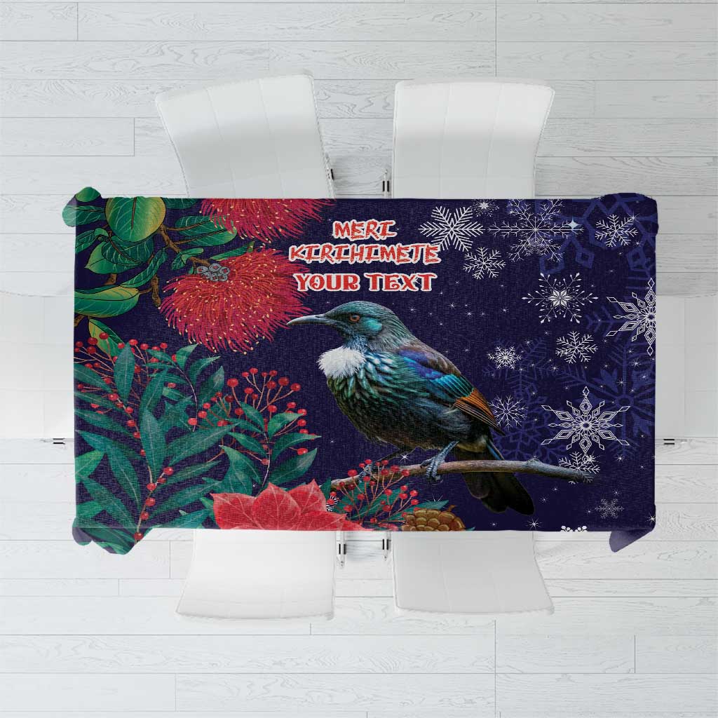 Tui Meri Kirihimete Personalised Tablecloth Pohutukawa Flowers Blue Motif LT9 Blue - Polynesian Pride