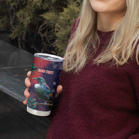 Tui Meri Kirihimete Personalised Tumbler Cup Pohutukawa Flowers Blue Motif - Polynesian Pride