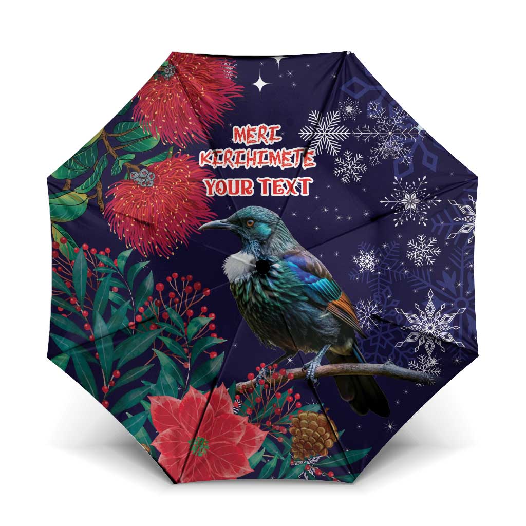 Tui Meri Kirihimete Personalised Umbrella Pohutukawa Flowers Blue Motif LT9 One Size Folded 11.42 inch Opened Diameter 37.4 inch Blue - Polynesian Pride