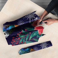 Tui Meri Kirihimete Personalised Umbrella Pohutukawa Flowers Blue Motif - Polynesian Pride